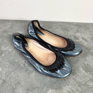Bloch patent leather ballet flats with a bow blue black size EU 36 US 5
